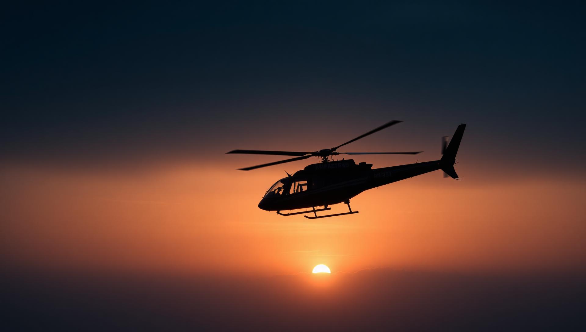 Helicopter flying over scenic landscape